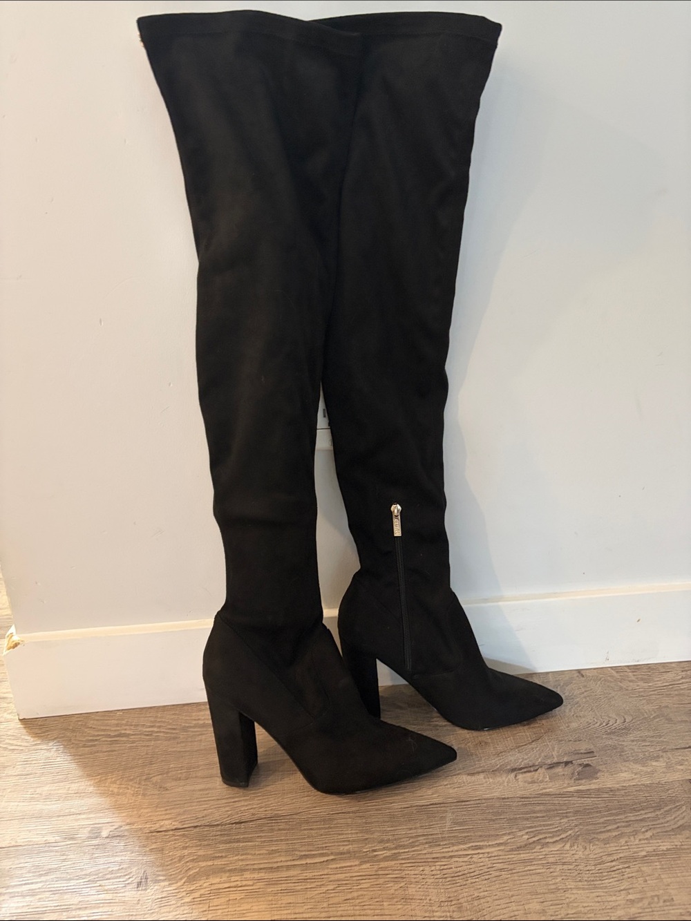 Guess Black Over-the-Knee Pointed-Toe Block Heel Boots